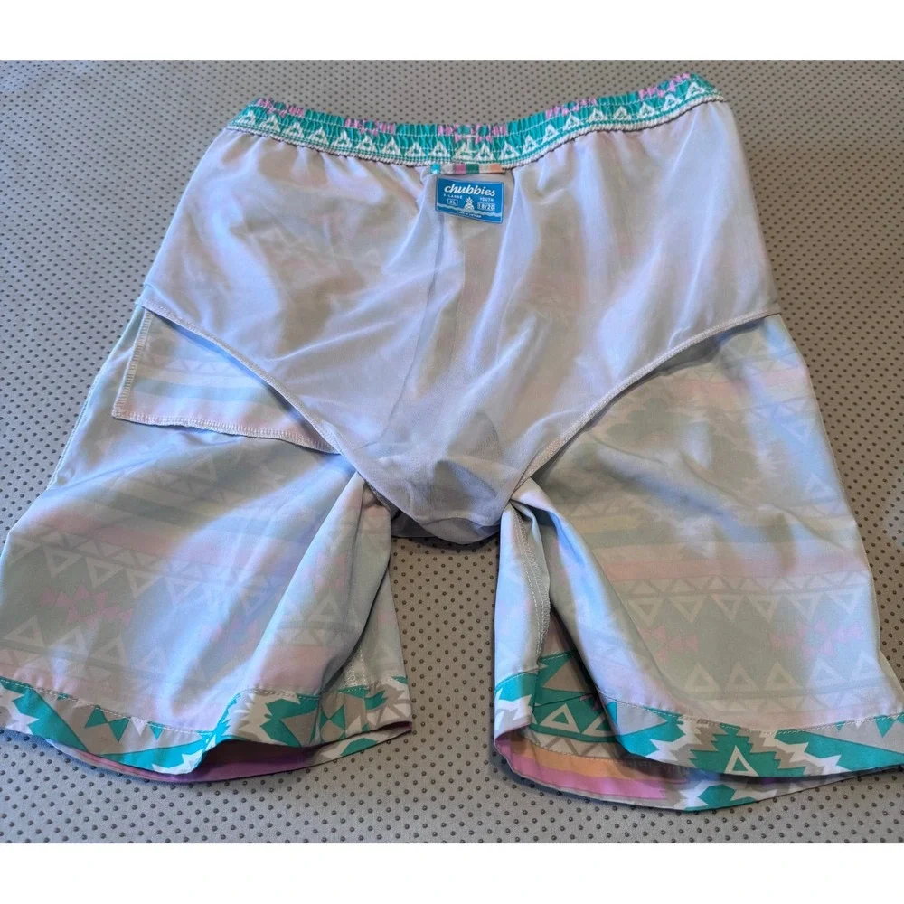 Chubbies Youth XL Swim Trunks Gym Teal Aztec Geo Mesh Lined Board Shorts 18/20